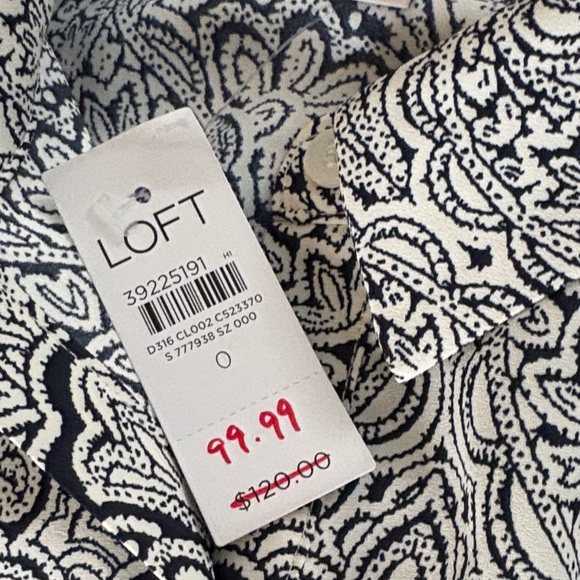 LOFT Elegant Black and Cream Patterned Long Sleeve Dress - Picture 3 of 11